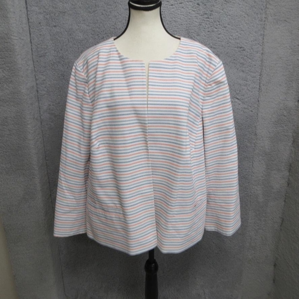 Talbots Jacket Pants Set Womens 24W Blue Pink White Stripe Cotton Blend Lined